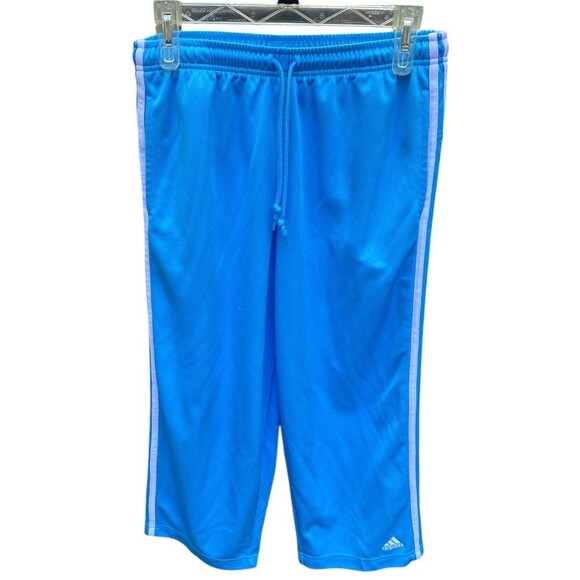 Vtg Adidas Y2K Blue white 3-stripe Capri training track pants Size M retro sport - Picture 1 of 8